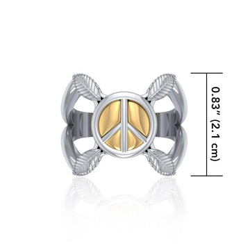 Peace and Feathers Silver and Gold Ring MRI1747 - Jewelry